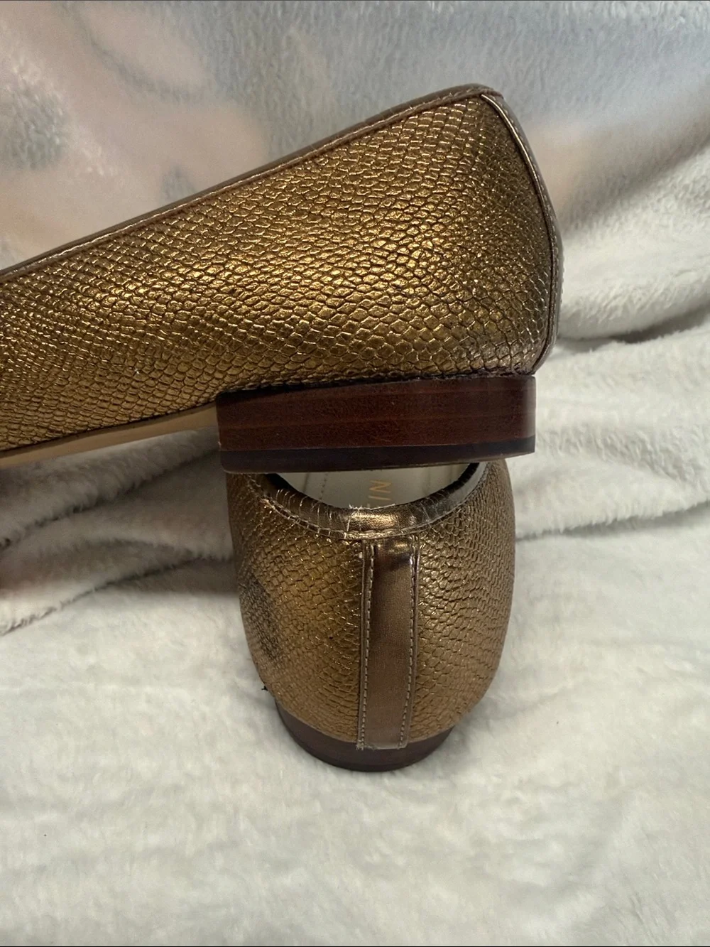 Anne Klein Metallic Bronze Pointed Ballet Flats with Bow